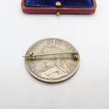 Victorian Sterling Silver Crown Coin Brooch Pin Antique 1889