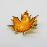 Hroar Prydz Norwegian Sterling Silver Gilt & Orange Enamel Maple Leaf Brooch