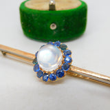 Victorian 18ct Gold, Cabochon Moonstone & Sapphire Brooch Antique c1890