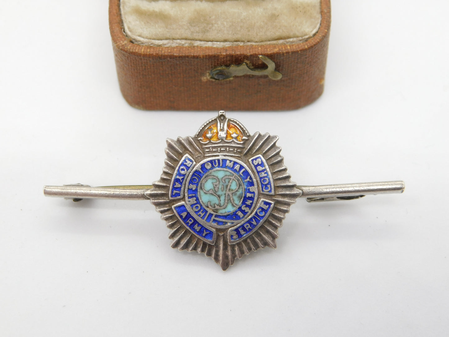 WWII Sterling Silver Enamel Royal Army Service Corps Sweetheart Brooch Antique