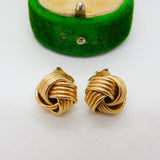 Pair of 9ct Yellow Gold Woven Ball Stud Earrings Modernist Vintage c1980