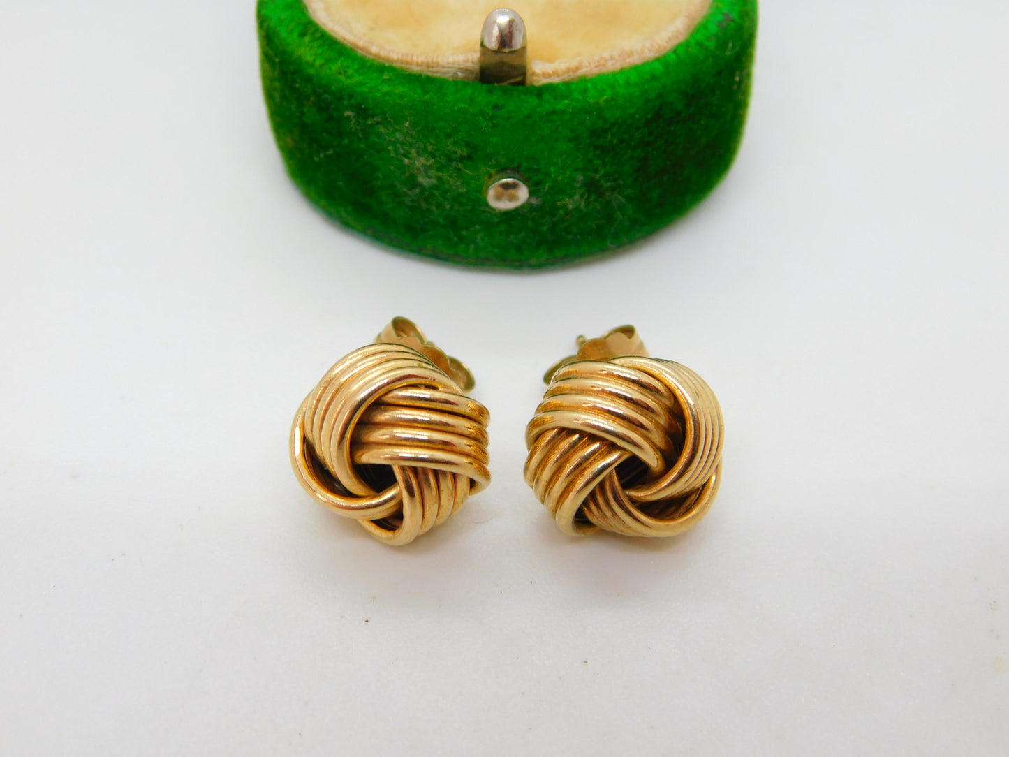 Pair of 9ct Yellow Gold Woven Ball Stud Earrings Modernist Vintage c1980