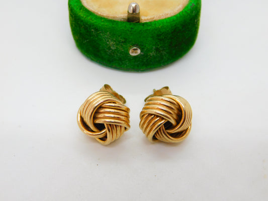 Pair of 9ct Yellow Gold Woven Ball Stud Earrings Modernist Vintage c1980