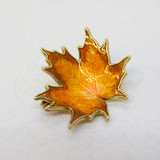 Hroar Prydz Norwegian Sterling Silver Gilt & Orange Enamel Maple Leaf Brooch