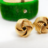 Pair of 9ct Yellow Gold Woven Ball Stud Earrings Modernist Vintage c1980