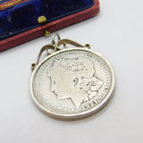 USA Sterling Silver Mounted Morgan Dollar Coin Pendant 1921 Antique