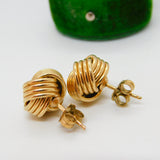 Pair of 9ct Yellow Gold Woven Ball Stud Earrings Modernist Vintage c1980