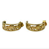9ct Yellow Gold Pair of Walking Lion Hoop Earrings Vintage c1970s