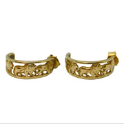 9ct Yellow Gold Pair of Walking Lion Hoop Earrings Vintage c1970s