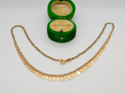 9ct Tri-Colour Gold Shimmering Chain Necklace Vintage 1994 London 40cm Length