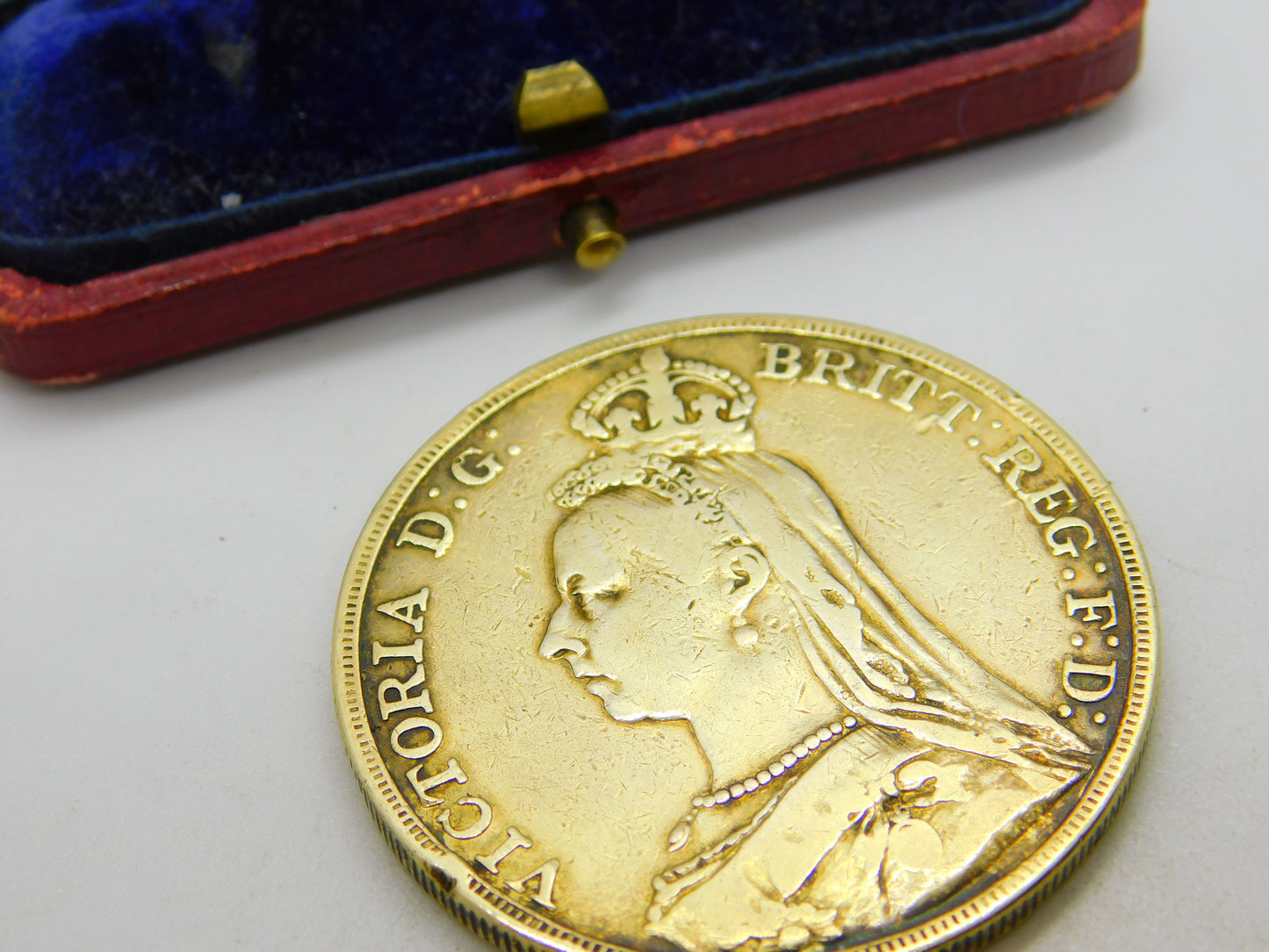 Queen Victorian Sterling Silver Gilded Crown Coin 1891 Antique Fair Condition