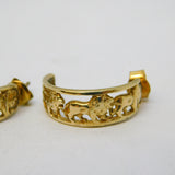 9ct Yellow Gold Pair of Walking Lion Hoop Earrings Vintage c1970s