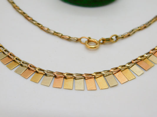 9ct Tri-Colour Gold Shimmering Chain Necklace Vintage 1994 London 40cm Length