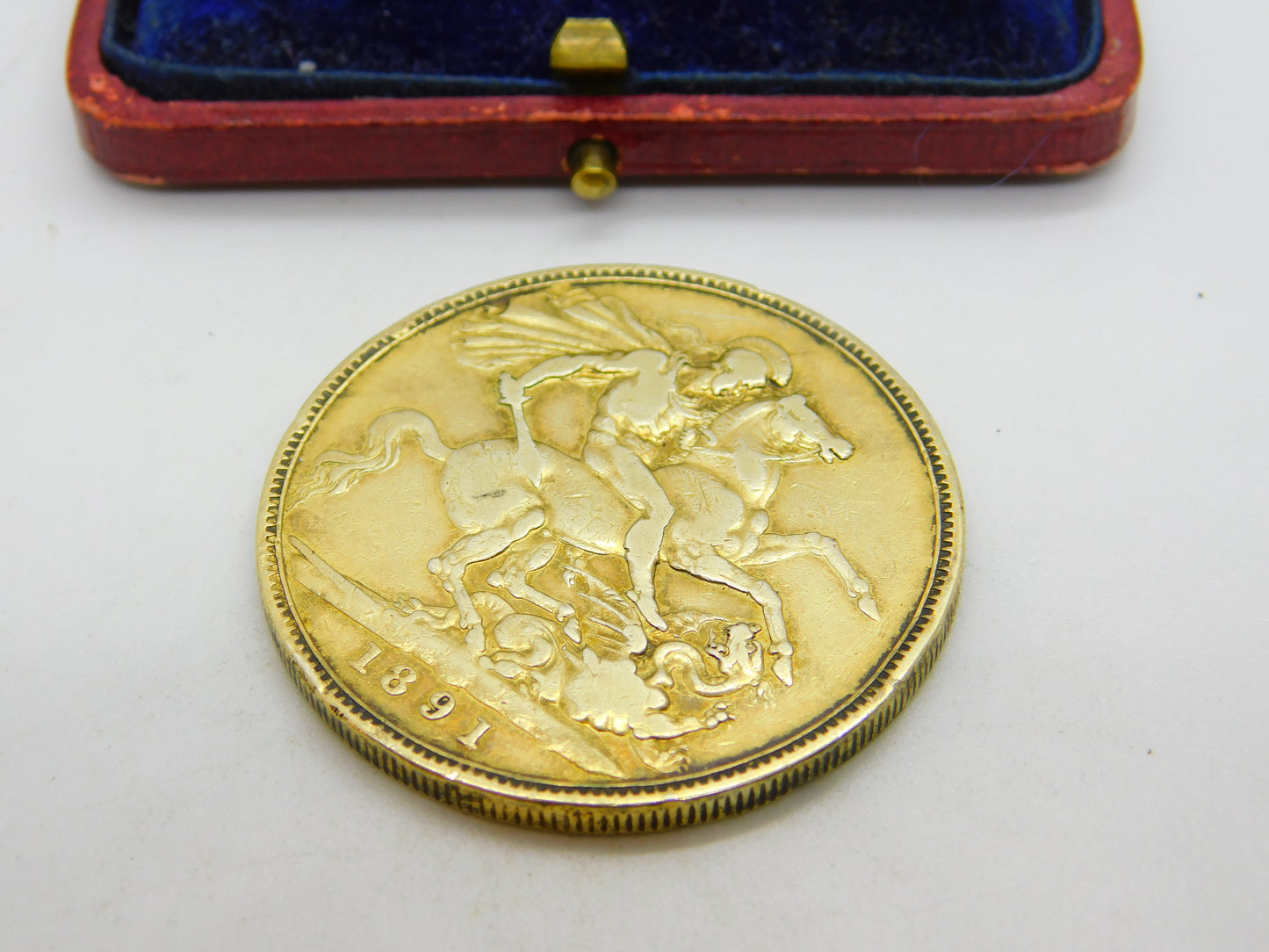 Queen Victorian Sterling Silver Gilded Crown Coin 1891 Antique Fair Condition