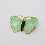 Aksel Holmsen Norwegian Sterling Silver & Green-Black Enamel Butterfly Brooch