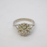 18ct White Gold 18-Stone Diamond Floral Cluster Ring Vintage 1975 London