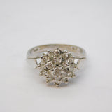 18ct White Gold 18-Stone Diamond Floral Cluster Ring Vintage 1975 London