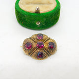Victorian Etruscan Revival 18ct Gold & Garnet Dress Brooch Antique c1860