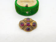 Victorian Etruscan Revival 18ct Gold & Garnet Dress Brooch Antique c1860