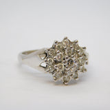 18ct White Gold 18-Stone Diamond Floral Cluster Ring Vintage 1975 London