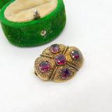 Victorian Etruscan Revival 18ct Gold & Garnet Dress Brooch Antique c1860