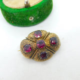 Victorian Etruscan Revival 18ct Gold & Garnet Dress Brooch Antique c1860