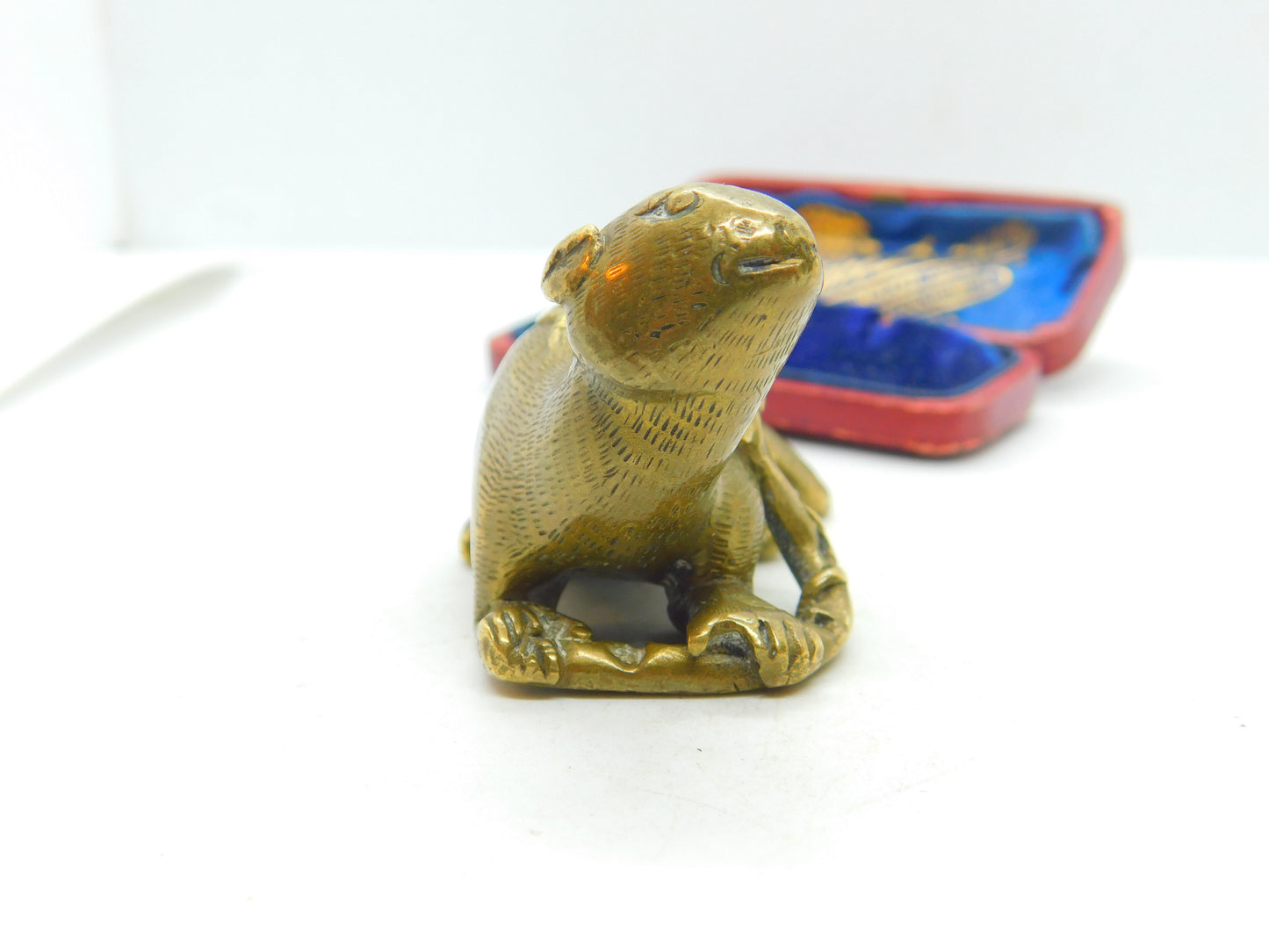 Victorian Chinese Cast Brass Otter Sculpture With Prunus Antique c1860