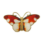 Hroar Prydz Norwegian Sterling Silver Gilt & Red-White Enamel Butterfly Brooch