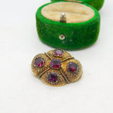 Victorian Etruscan Revival 18ct Gold & Garnet Dress Brooch Antique c1860