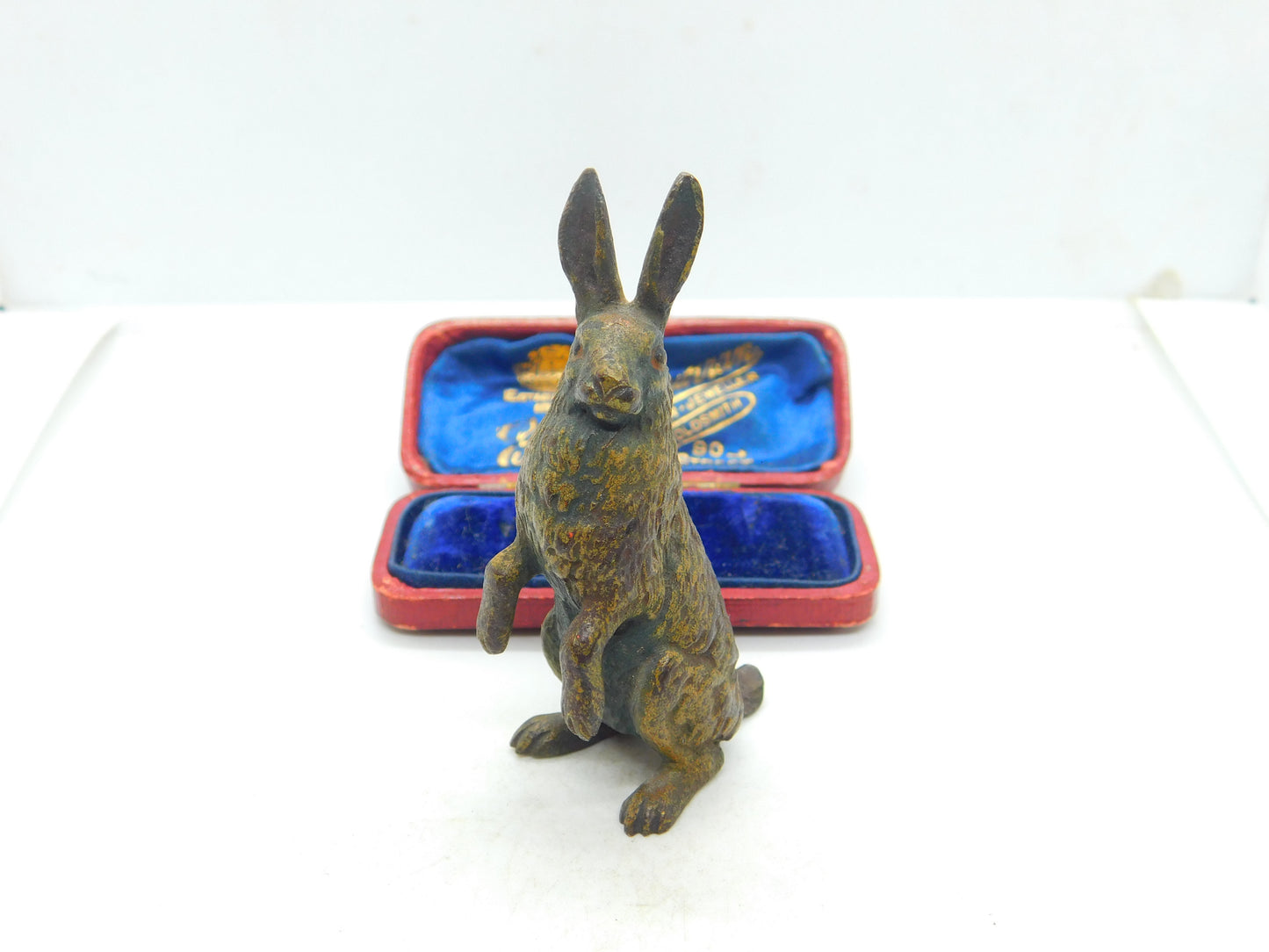 Cold Painted Victorian Vienna Bronze Standing Hare Sculpture Antique c1880