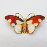 Hroar Prydz Norwegian Sterling Silver Gilt & Red-White Enamel Butterfly Brooch