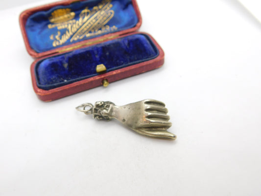 Victorian Sterling Silver Large Figa Hand Pendant Antique c1880