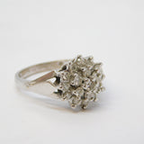 18ct White Gold 18-Stone Diamond Floral Cluster Ring Vintage 1975 London