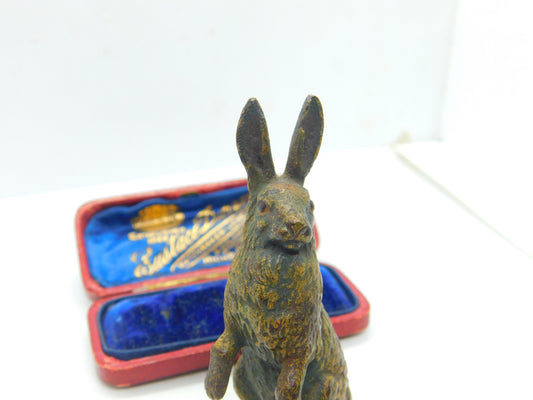 Cold Painted Victorian Vienna Bronze Standing Hare Sculpture Antique c1880