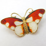 Hroar Prydz Norwegian Sterling Silver Gilt & Red-White Enamel Butterfly Brooch