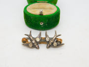 19th Century .935 Silver, Rolled Gold & Paste Swallow Sweetheart Brooch Antique c1880