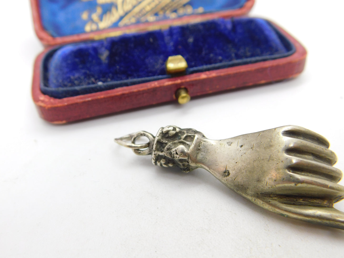 Victorian Sterling Silver Large Figa Hand Pendant Antique c1880