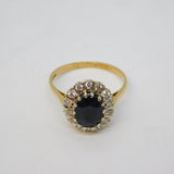 9ct Yellow Gold 2ct Sapphire & Spinel Set Engagement Ring Vintage 1986 London