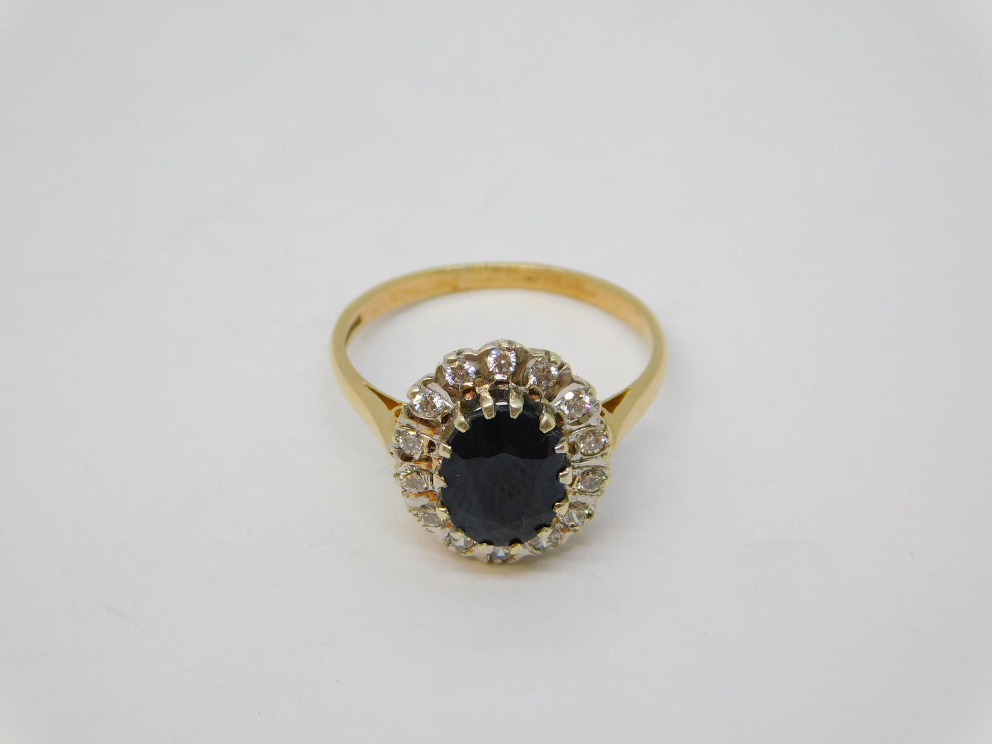 9ct Yellow Gold 2ct Sapphire & Spinel Set Engagement Ring Vintage 1986 London