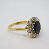 9ct Yellow Gold 2ct Sapphire & Spinel Set Engagement Ring Vintage 1986 London