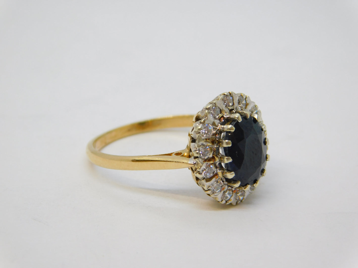 9ct Yellow Gold 2ct Sapphire & Spinel Set Engagement Ring Vintage 1986 London