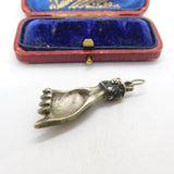 Victorian Sterling Silver Large Figa Hand Pendant Antique c1880