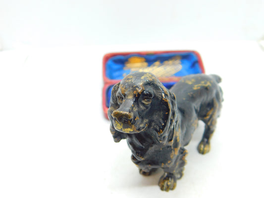 Victorian Cold Painted Bronze Cocker Spaniel Dog Sculpture Antique c1880