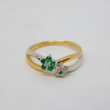 14ct Two-Tone Gold, Emerald & Diamond Floral Crossover Ring Vintage c1990