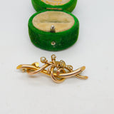 Edwardian 9ct Yellow Gold & Seed Pearl Floral Spray Brooch Antique c1910