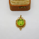 Edwardian 9ct Gold & Peridot Set Drop Pendant Antique c1910 Suffragette