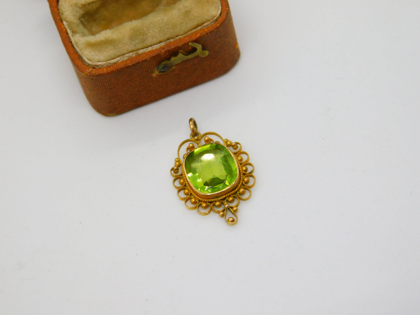 Edwardian 9ct Gold & Peridot Set Drop Pendant Antique c1910 Suffragette