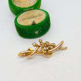 Edwardian 9ct Yellow Gold & Seed Pearl Floral Spray Brooch Antique c1910