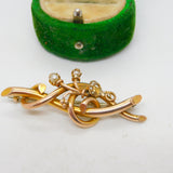 Edwardian 9ct Yellow Gold & Seed Pearl Floral Spray Brooch Antique c1910