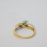 14ct Two-Tone Gold, Emerald & Diamond Floral Crossover Ring Vintage c1990